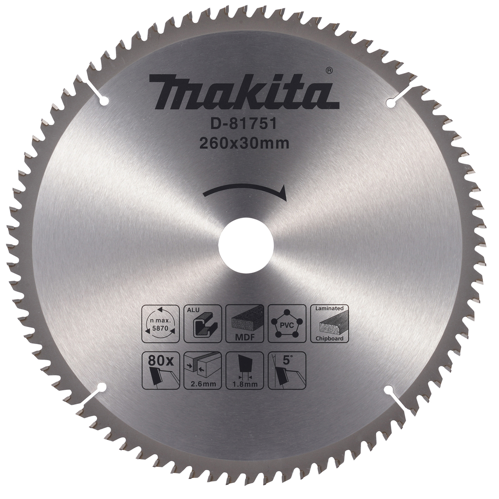 Makita Zubehör D-81751 Kreissägeblatt multi 260x30 80T 5g 