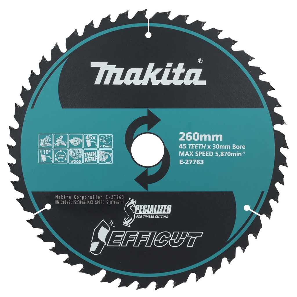 Makita Zubeh&ouml;r E-27763 Efficut Kapp-/Tischs&auml;geblatt Holz 260x30x2,15 45T 10g 