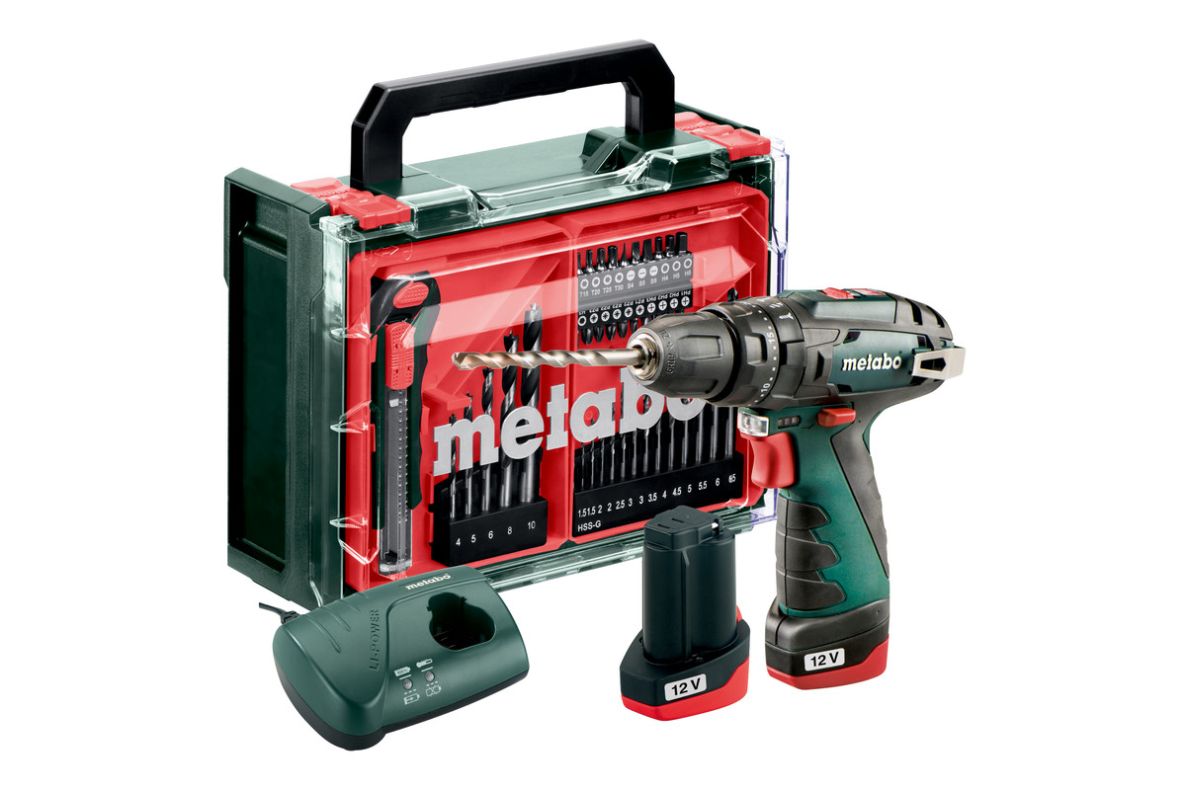 Metabo 600385710 PowerMaxx SB Basic Set Akku-Schlagbohrmaschine 12V 2x2Ah im Kunststoffkoffer mit 41-teiligem Set
