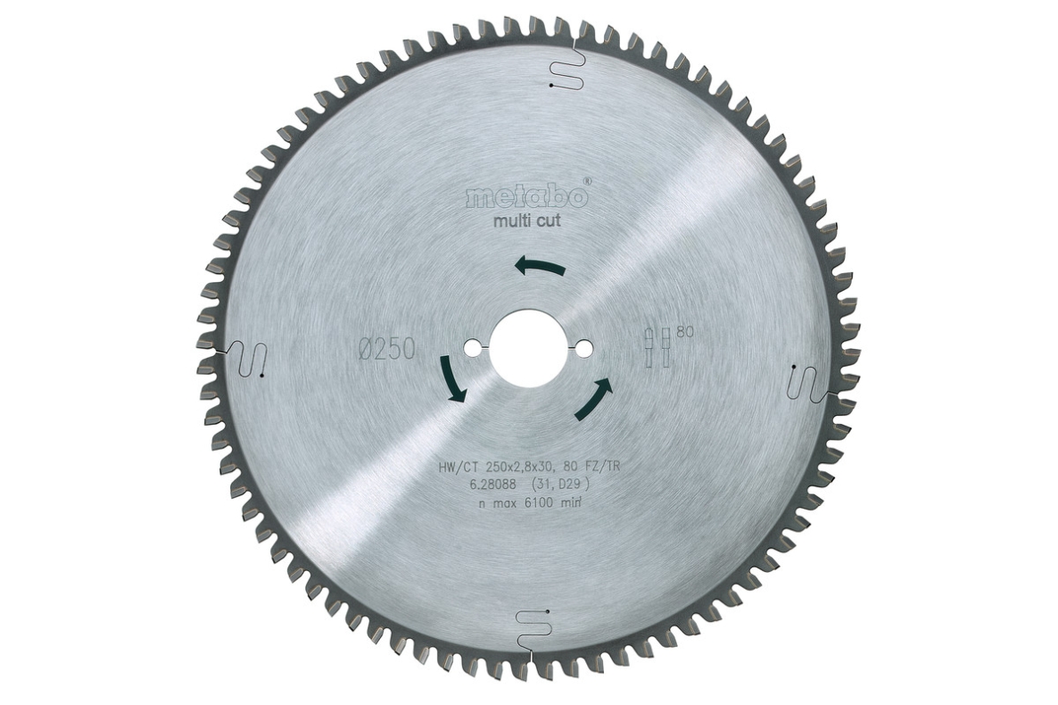 Metabo Zubehör 628088000 Kreissägeblatt HW/CT 250x30, 80 FZ/TZ, 5° neg.
