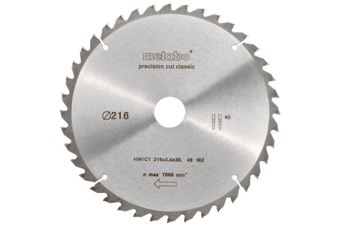 Metabo Zubehör 628062000 Kreissägeblatt HW/CT 216x30, 30 WZ 22°