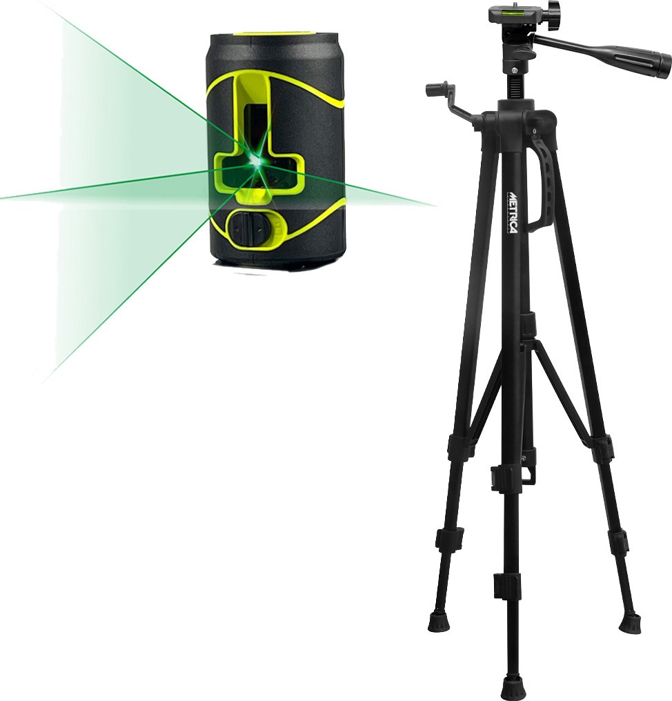 Metrica MT-89327 PACK FLASH CROSS GREEN LASER 360° Kreuzlinienlaser mit Stativ