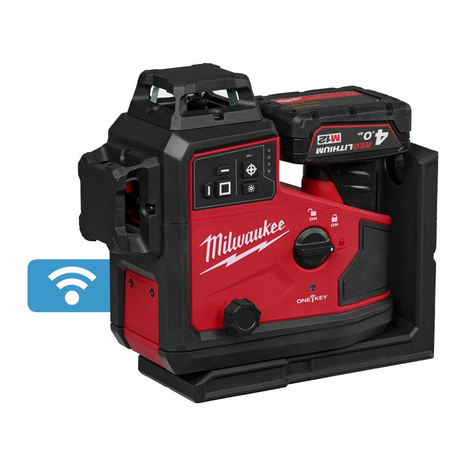 Milwaukee 4933499002 M12 A3PLO-401C Accu-Kreuzlinienlaser grün 1x 4.0Ah und Ladegerät 3x 360° Laserkreise im Koffer
