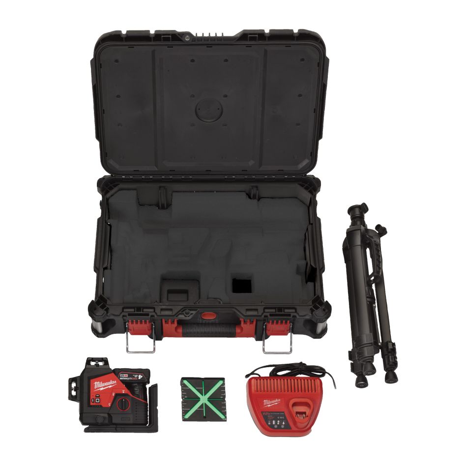 Milwaukee 4933499379 M12 3PLSKIT-401P Accu-Kreuzlinienlaser grün 1x 4.0Ah und Ladegerät 3x 360° Laser im PACKOUT-Kit