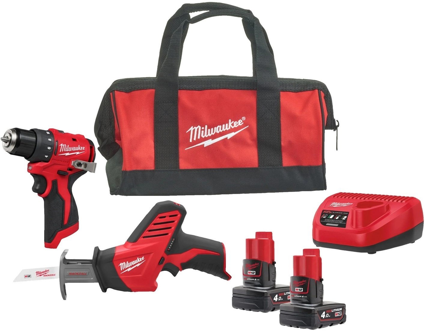 Milwaukee 4933499692 M12 BLPP2A Powerpack 2 Maschinen 2x 4.0Ah und Ladegerät in Contractor Tasche