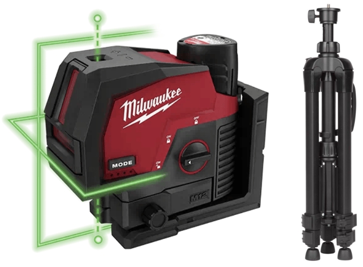 Milwaukee CLLP-301-CTRP120 M12 CLLP-301C Kreuzlinienlaser/Blei-Laser grün 12V 3.0Ah li-Ion + TRP120 Stativ Stativ