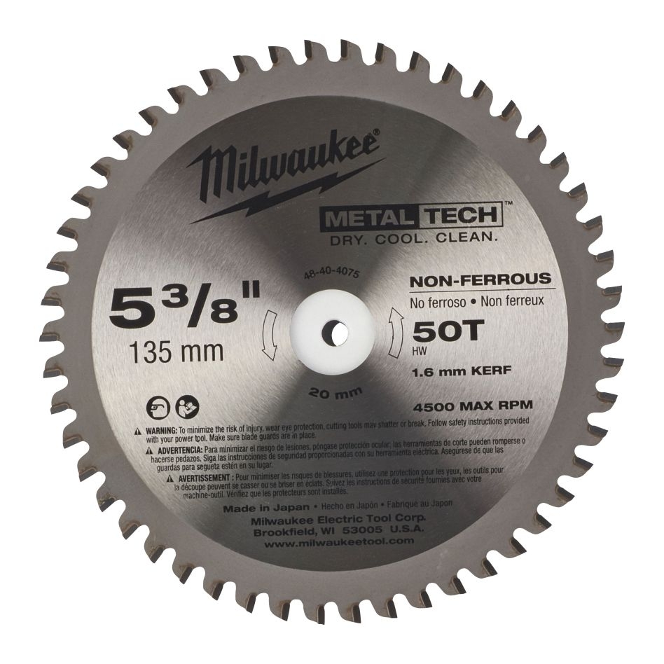 Milwaukee Zubehör 48404075 Kreissägeblatt für Metall 135 / 20 mm (50 Zähne)
