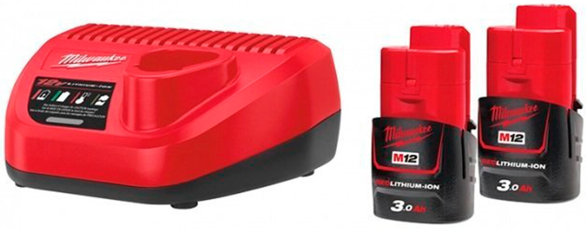 Milwaukee Zubehör 4933451902 M12 NRG-302 M12™ NRG Pack - 2 x Akku 12V 3.0Ah + C12C Ladegerät