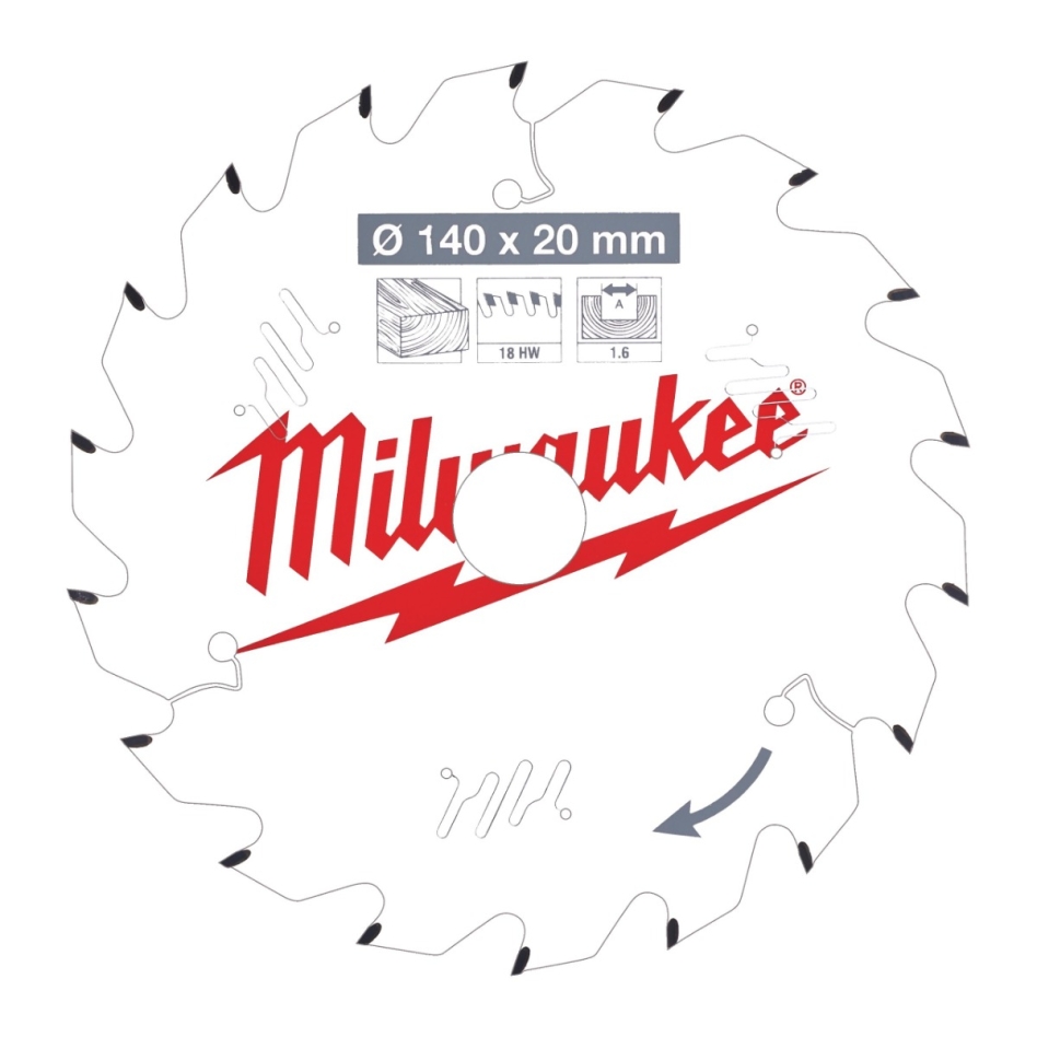Milwaukee Zubehör 4932471310 Kreissägeblatt P W 140x20x1,6x18ATB