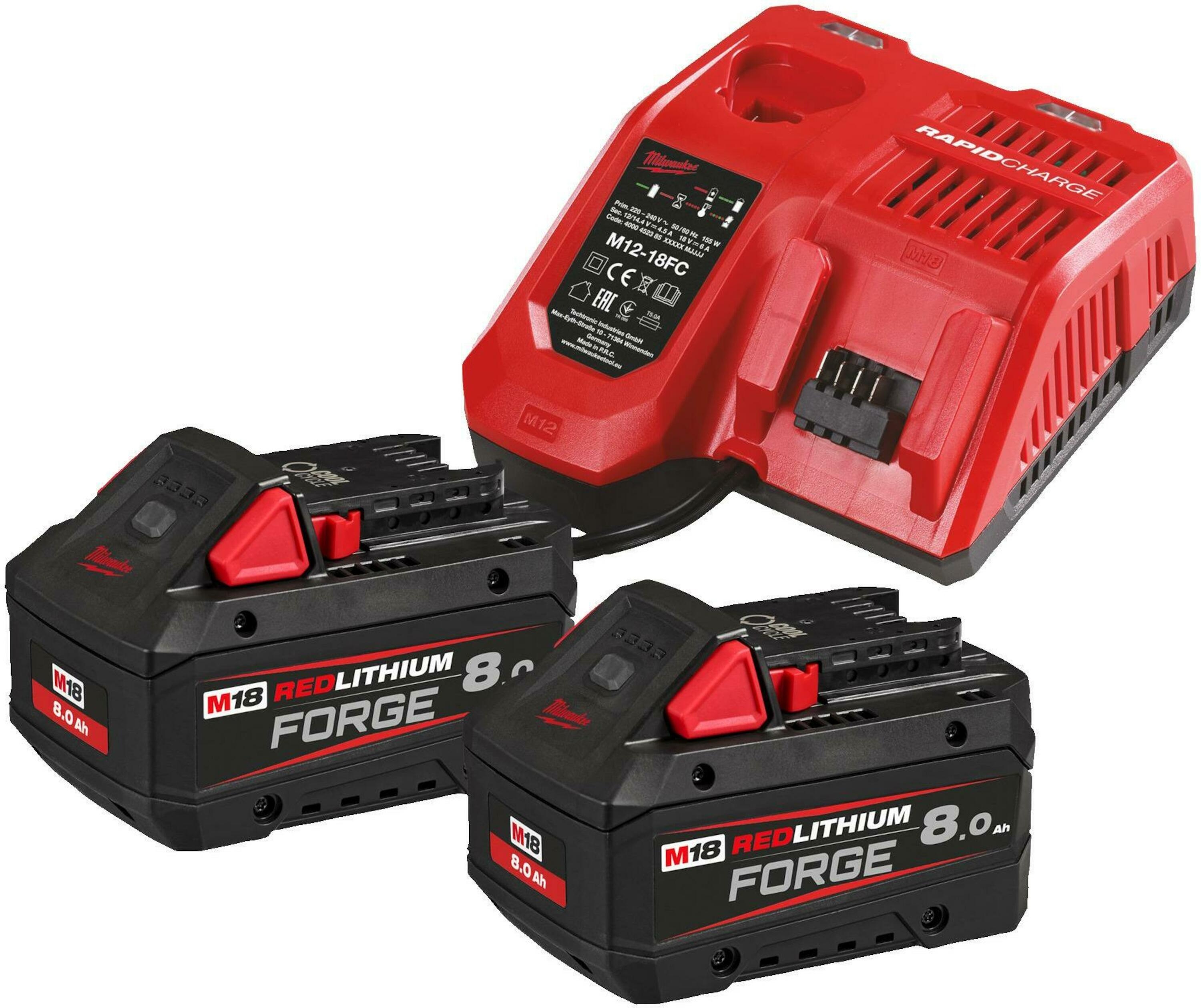 Milwaukee Zubehör 4933498612 M18 FORGENRG-802 Akkusatz (2x 8.0Ah Akku + M12-18 FC Ladegerät)