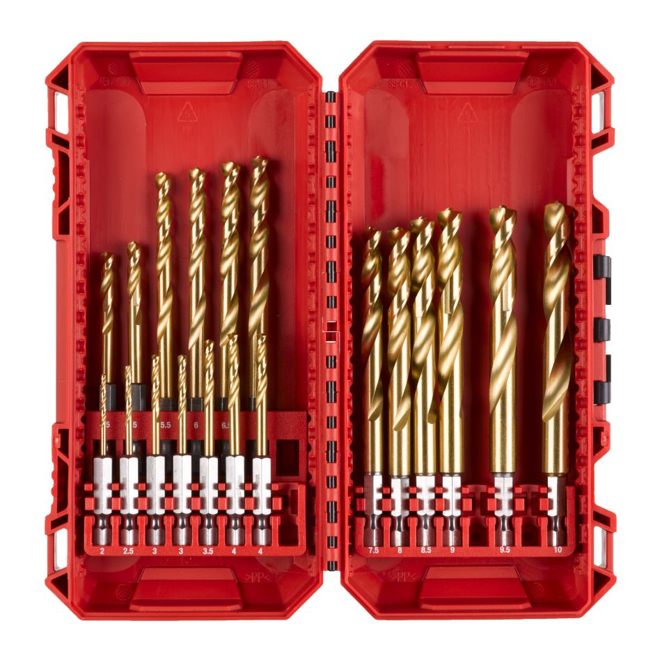 Milwaukee Zubehör 4932499763 SHOCKWAVE RED HEX Set PACKOUT Ready Box Metallbohrer-Set HSS-G 19-teilig