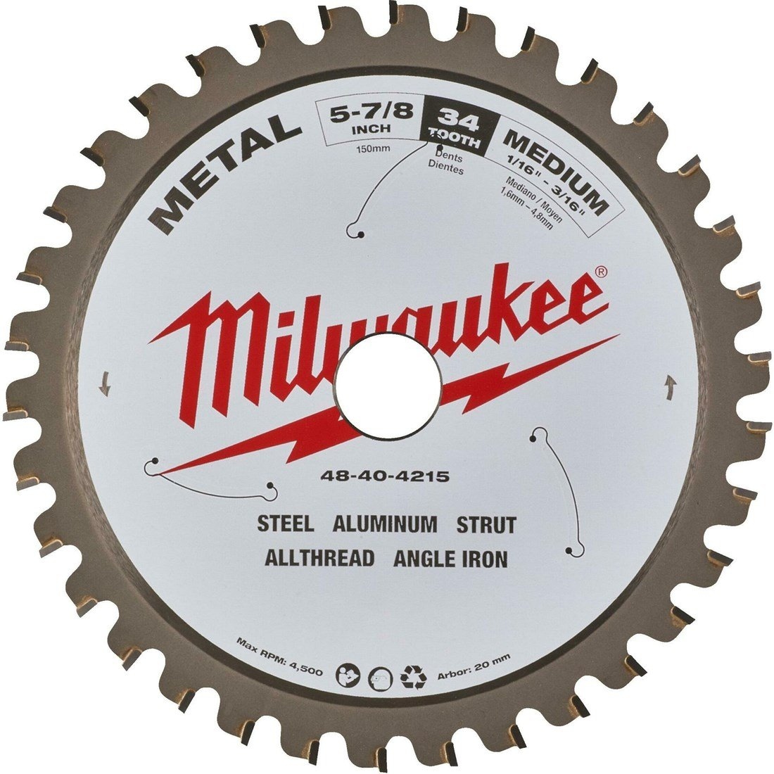 Milwaukee Zubehör 4932501194 Kreissägeblatt nicht eisenhaltig 203 x 5/8 x 2,4 58T