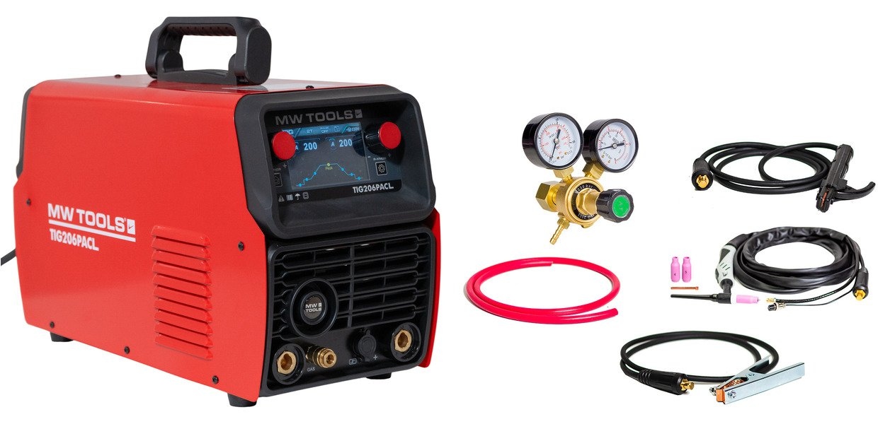 MW-Tools 829000207 TIG206PACL WIG-Schwei&szlig;inverter AC/DC Pulse 200A LCD-Display 
