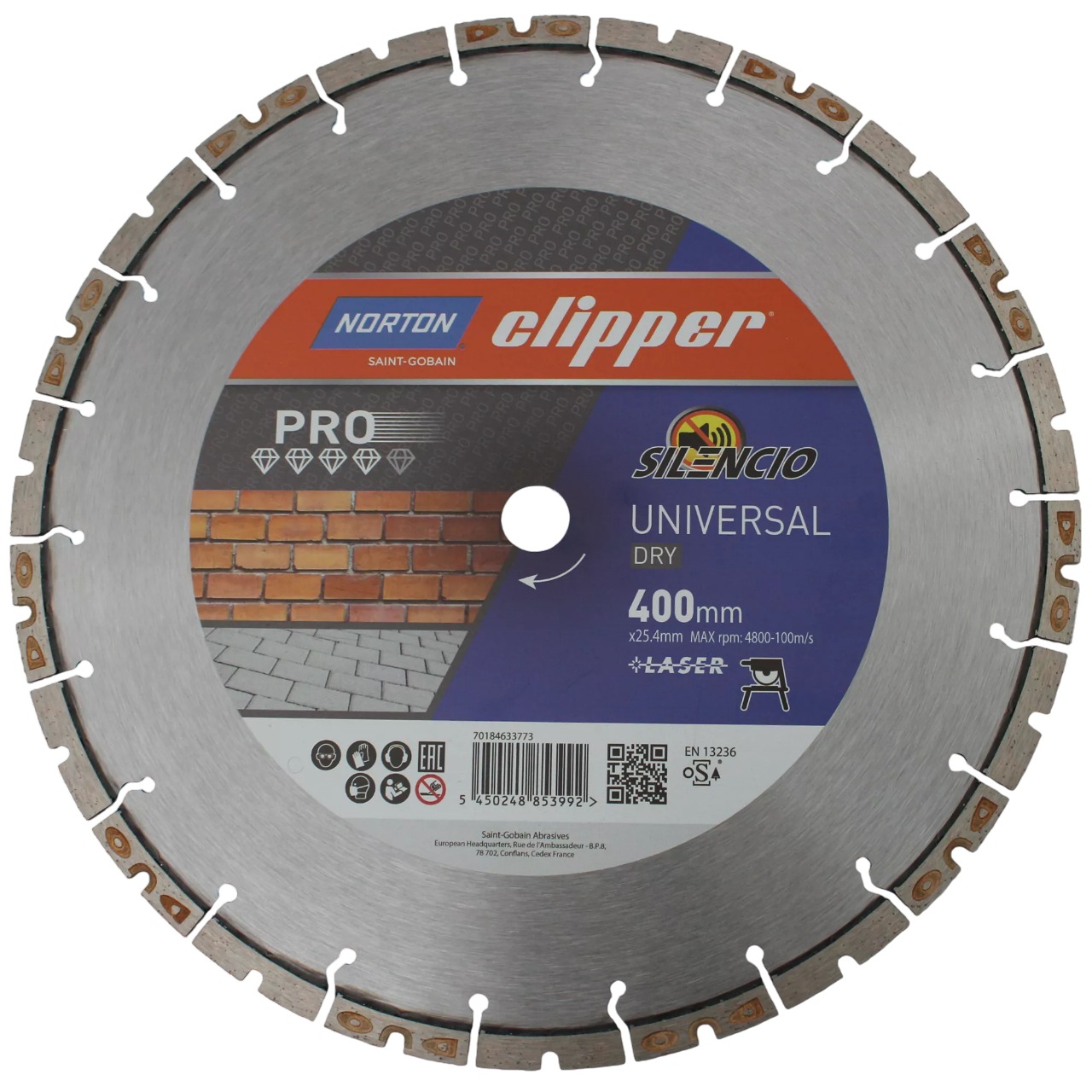 Norton Clipper 70184633773 Diamanttrennscheibe Pro Universal Silencio Dry 400x25 mm