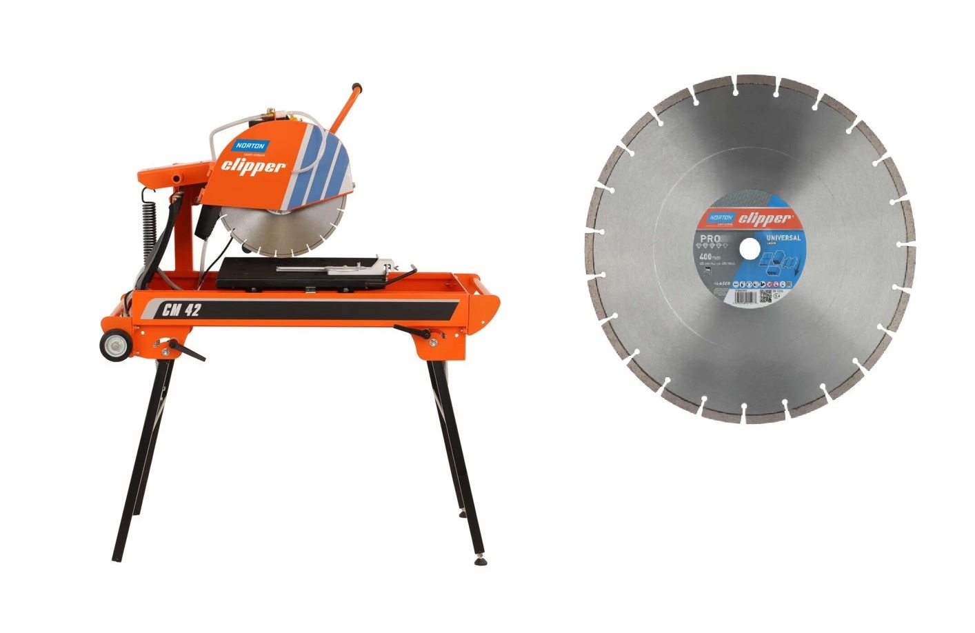 Norton Clipper 70184647620+70184610679 CM42 Steins&auml;gemaschine + Pro Uni Diamanttrennscheibe 400x25,4 mm