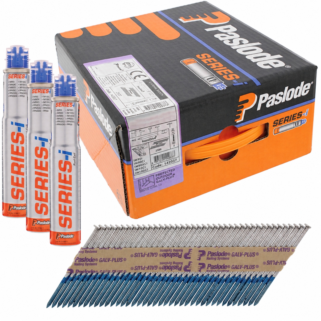 Paslode Befestigung 142013 Nagelstreifen 2,8 x 63, verzinkter Ring, RounDrive (inkl. Gaspatronen), 3750 Stück