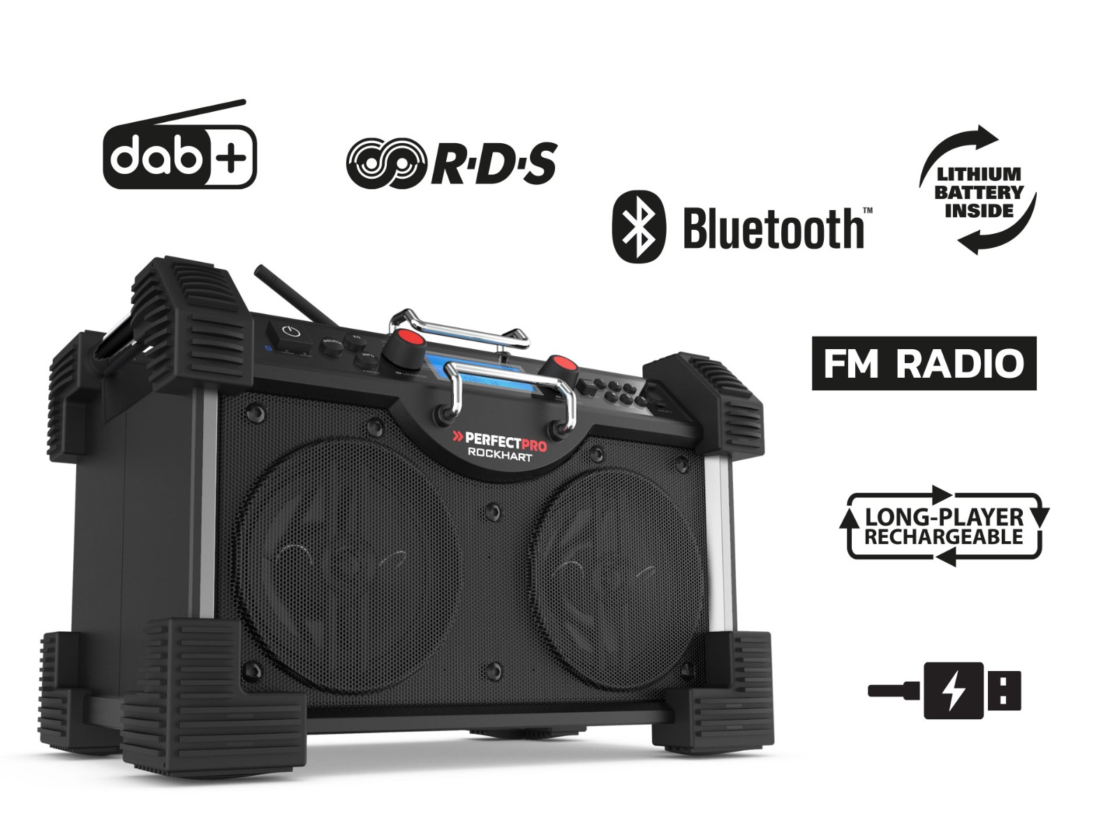 PerfectPro RH4 RockHart BT Construction Radio DAB+ und Bluetooth 230-Volt-Netz oder Batterie