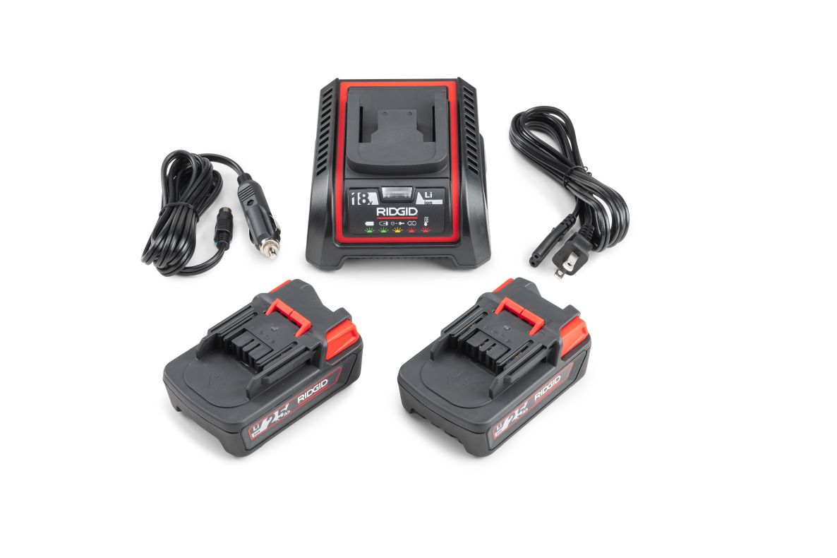 Ridgid Zubehör 61743 Akkusatz 2x 18V 2.5Ah Akkus und 230V Schnellladegerät + Autoladegerät