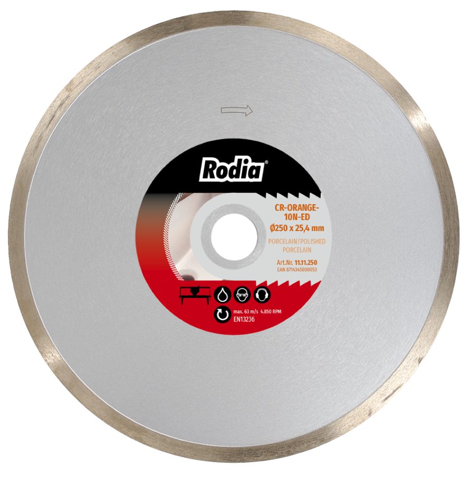 Rodia 11.11.250 CR-ORANGE-10N-ED Diamanttrennscheibe 250 x 25,4 mm (glasiert) Feinsteinzeug