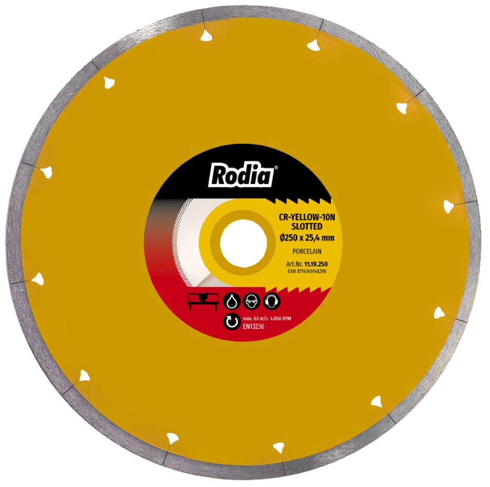 Rodia 11.19.250 CR-YELLOW-10N Diamanttrennscheibe 250 x 25,4 mm Porcellenato Geschlitzt