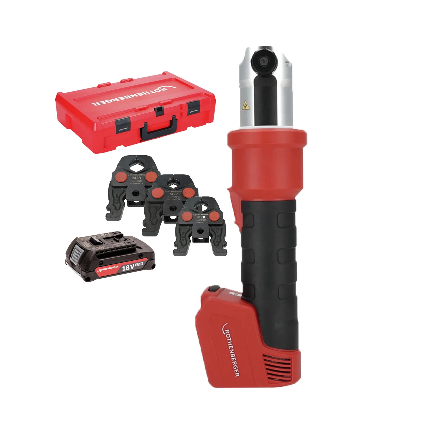 Rothenberger 1000005050 ROMAX NANO iJAWs Set: Hybrid-Akku-Pressmaschine 18 V, inkl. Pressbacken U15-22-28, 1x 2,0 Ah und Ladeger&auml;t im Koffer