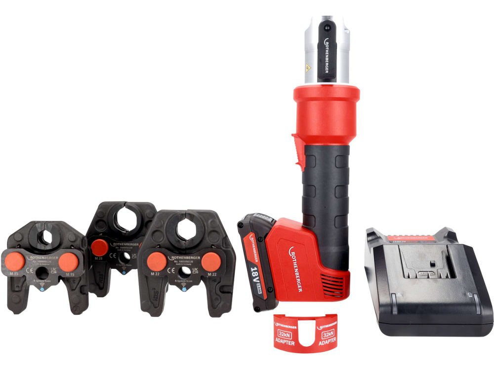 Rothenberger 1000005492 ROMAX NANO iJAWs Set: Hybrid-Akku-Pressmaschine 18 V, inkl. Pressbacken M15-22-28, 1x 2,0 Ah und Ladeger&auml;t im Koffer