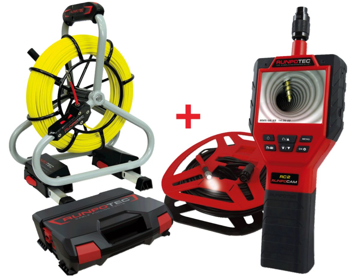 Runpotec 11140 ACTION KIT Inspektionskamera RC2 50m + Profi-Set Glasfaser-Zugfeder 4,5 mm 50m