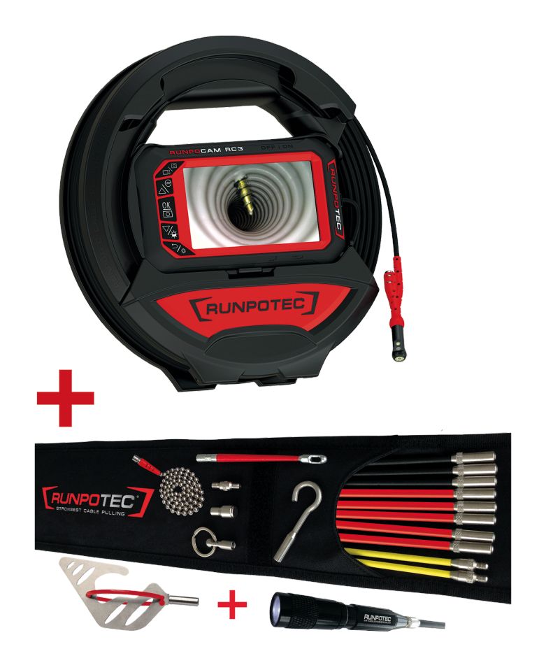 Runpotec 11149 ACTION KIT Inspektionskamera RC3 15m + Runpost Sticks - Komfort Paket