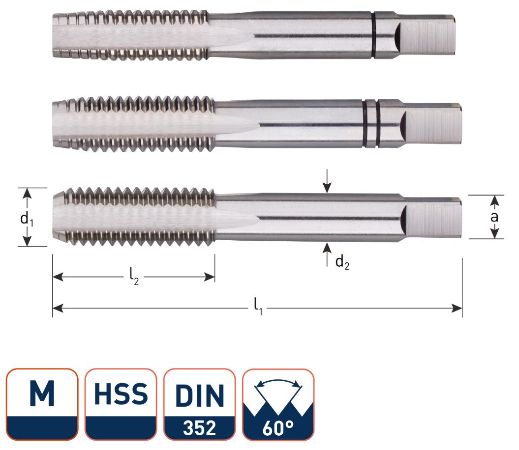Rotec 300.1000 3001000 HSS Handgewindeschneidsatz 3 Stück DIN 352 metrisch M10x1,5