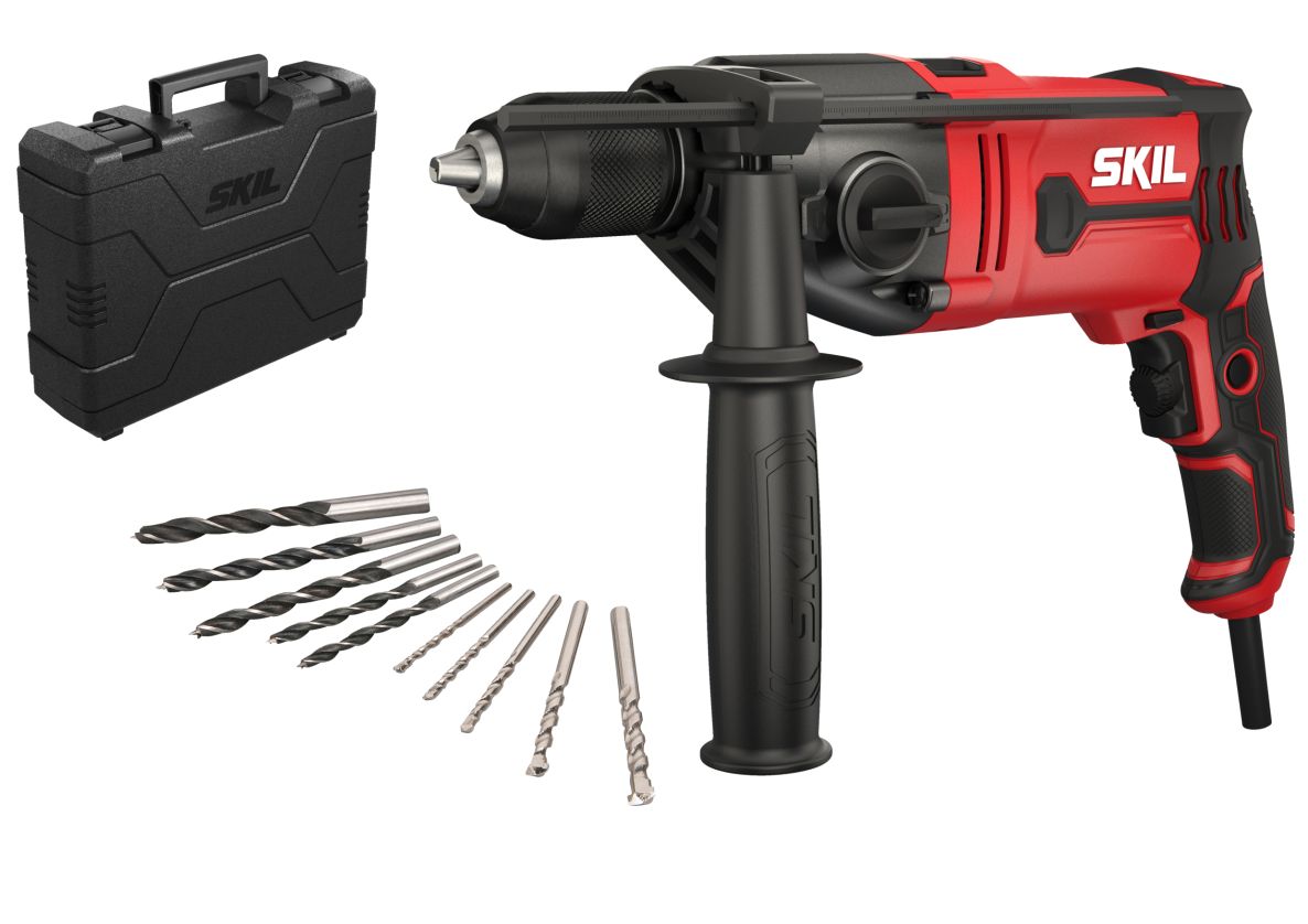 SKIL HD1E6745GA Schlagbohrmaschine 2 Geschwindigkeiten 13mm Metall-Schnellspannfutter 1050W im Koffer + 10 Bohrer