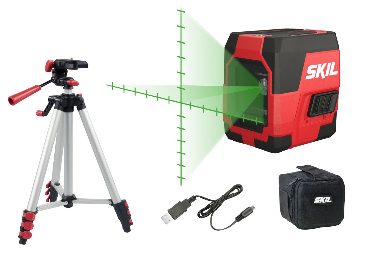 SKIL MT1E1911DA Selbstnivellierender Kreuzlinienlaser grün + Stativ und USB-Ladekabel