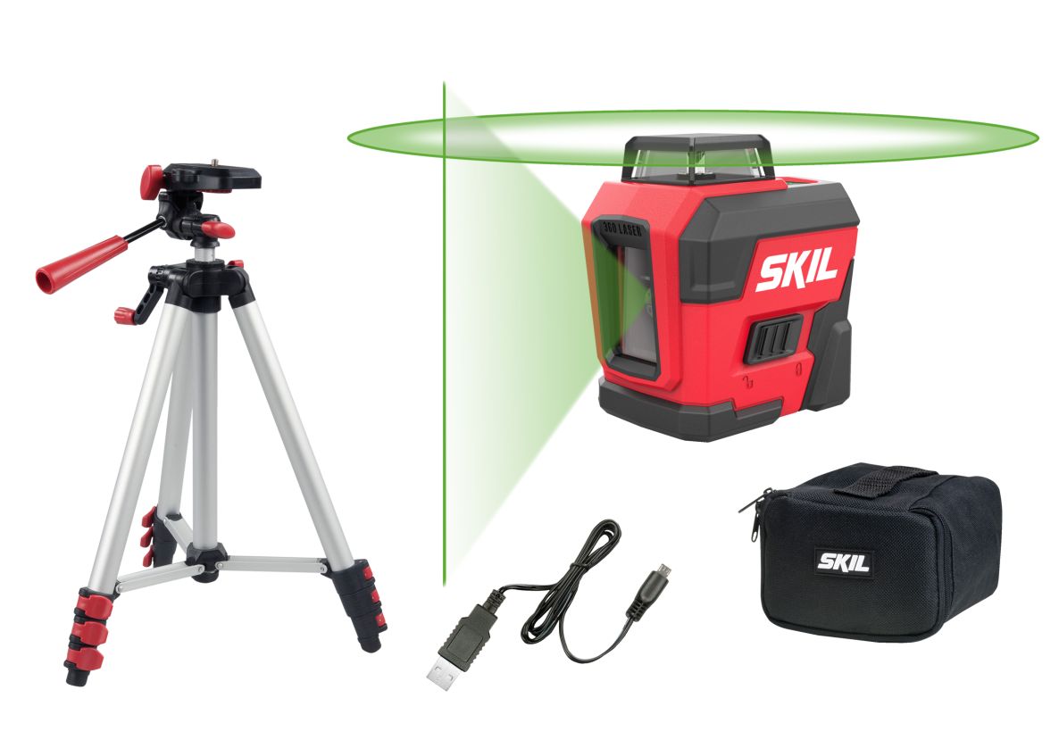 SKIL MT1E1961DA Selbstnivellierender Kreuzlinienlaser 360 grün + Stativ und USB-Ladekabel