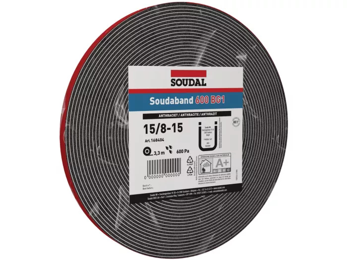 Soudal 168485 Soudaband 600 BG1 30/7-12 Fugendichtungsband, schwarz, 4,3 m auf Rolle 