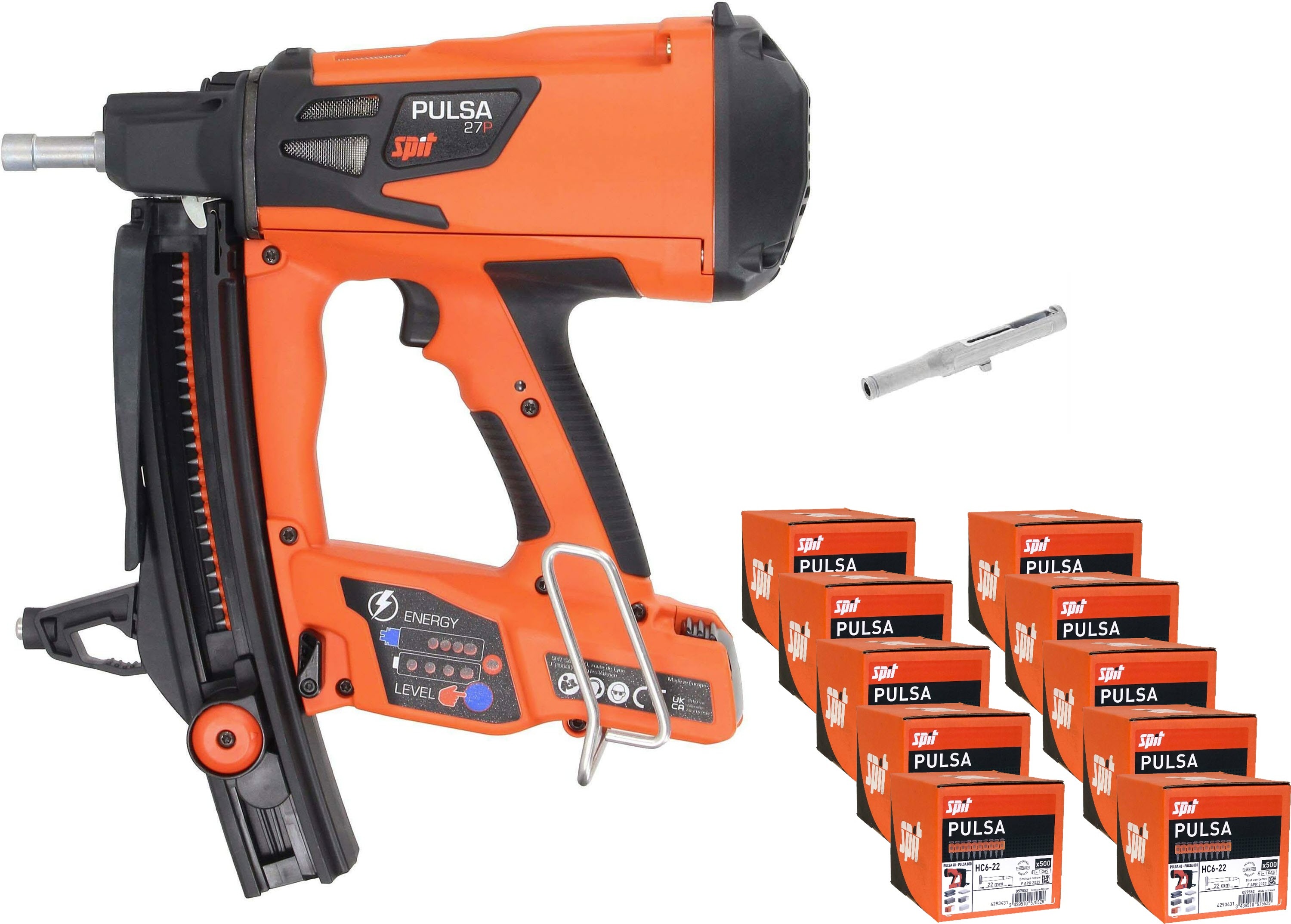 Spit 695980 Pulsa 27P Gastacker für den Innenausbau und das Baugewerbe, 15–27 mm + Händlergarantie! + 15.000 Nägel HC6/22 + Nagelführung