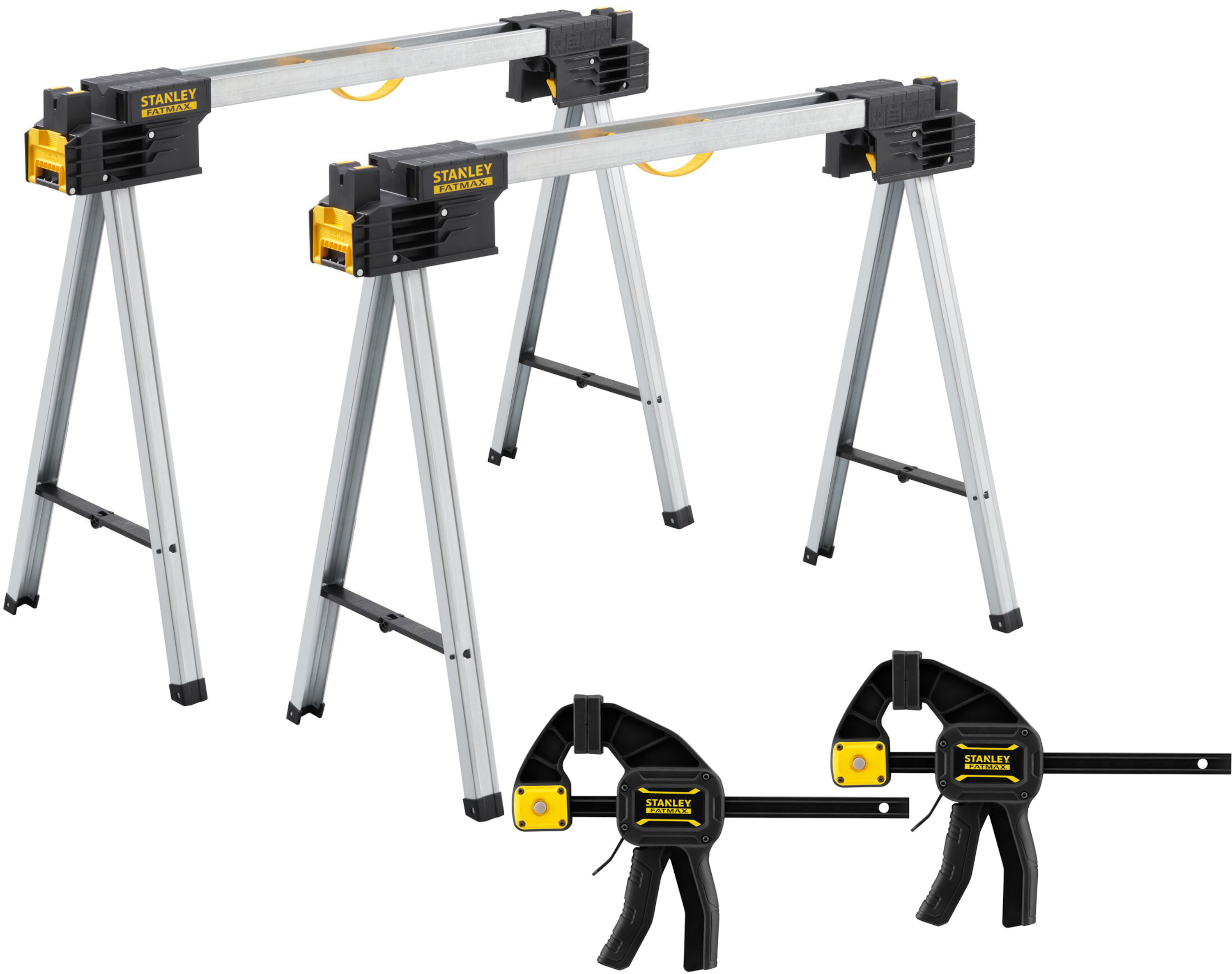 Stanley FMST1-75763SB Fatmax Faltbarer Sägebock (Paar) + 2x FM Leimzwinge 150 mm