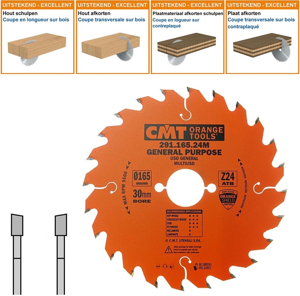 CMT 291.165.24M HM-Sägeblatt zum Abtrennen/Schießen 165 x 30 x 24T